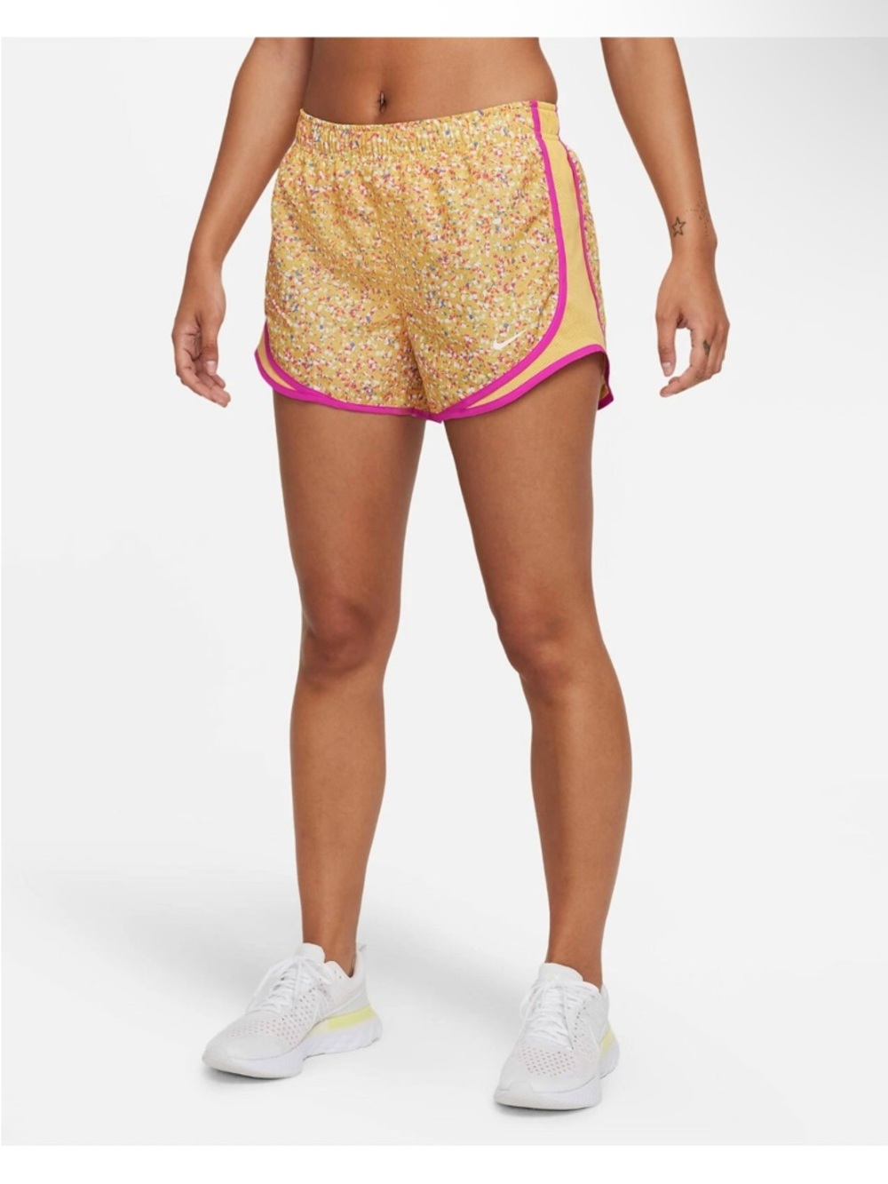 Nike Yellow Floral Athletic Shorts with Pink Trim
